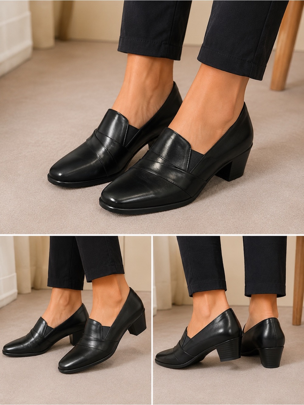 Gabriella Rocha Black Mid-Height Block Heel Pumps